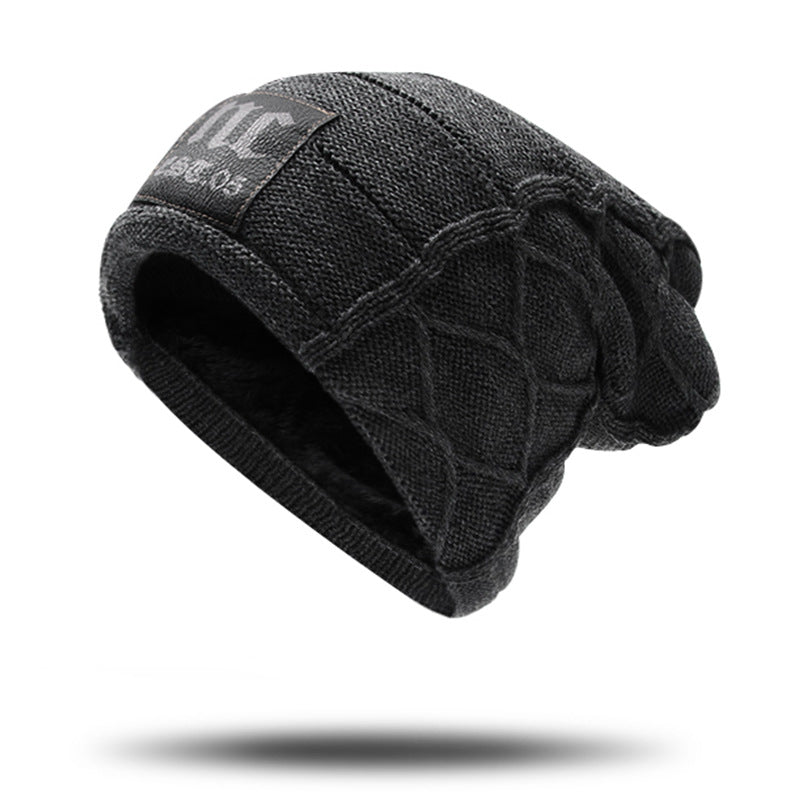 Gorro de punto de lana de hombre engrosado de lana de doble capa de invierno