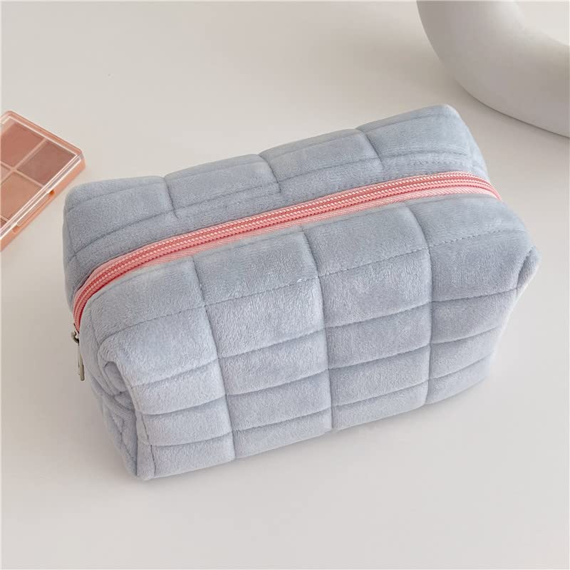 Bolsa de maquillaje de felpa Bolsa de cosméticos a cuadros Bolsa de viaje cosmética Bolsa de aseo de viaje con cremallera grande Bolsa de capacidad multifuncional portátil Bolsa de almacenamiento de brochas de ma