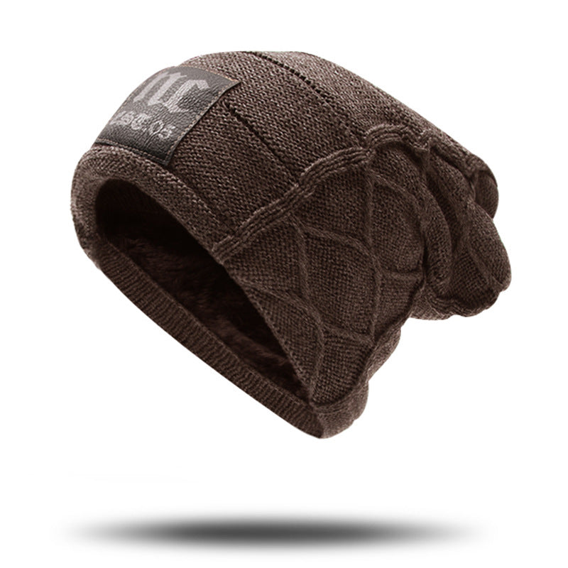 Gorro de punto de lana de hombre engrosado de lana de doble capa de invierno
