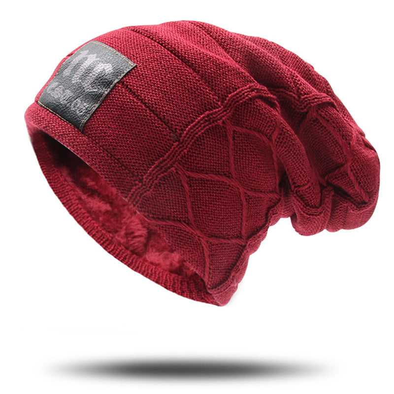 Gorro de punto de lana de hombre engrosado de lana de doble capa de invierno