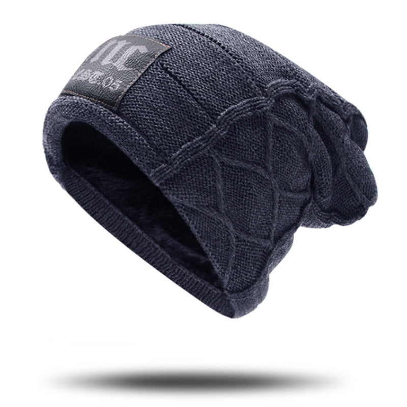 Gorro de punto de lana de hombre engrosado de lana de doble capa de invierno