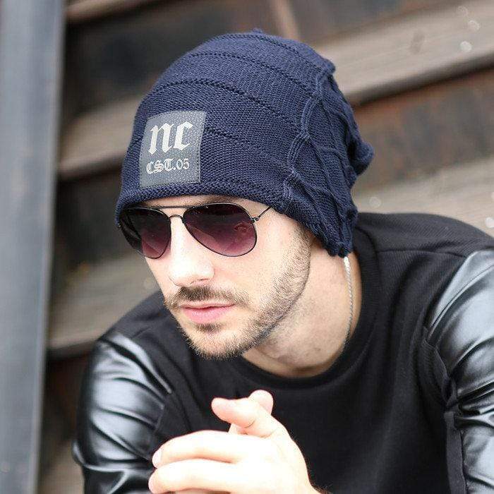 Gorro de punto de lana de hombre engrosado de lana de doble capa de invierno