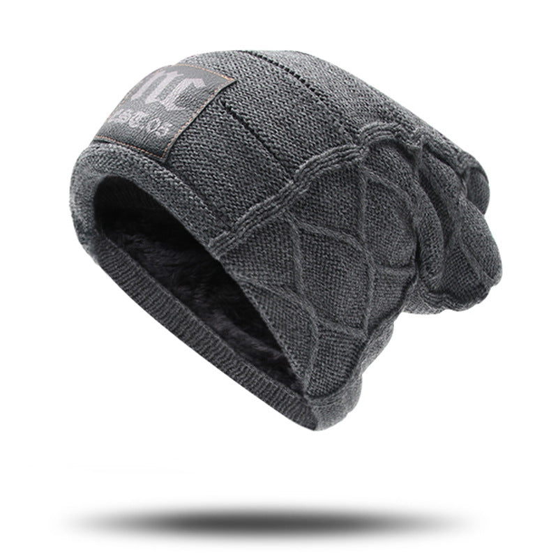 Gorro de punto de lana de hombre engrosado de lana de doble capa de invierno
