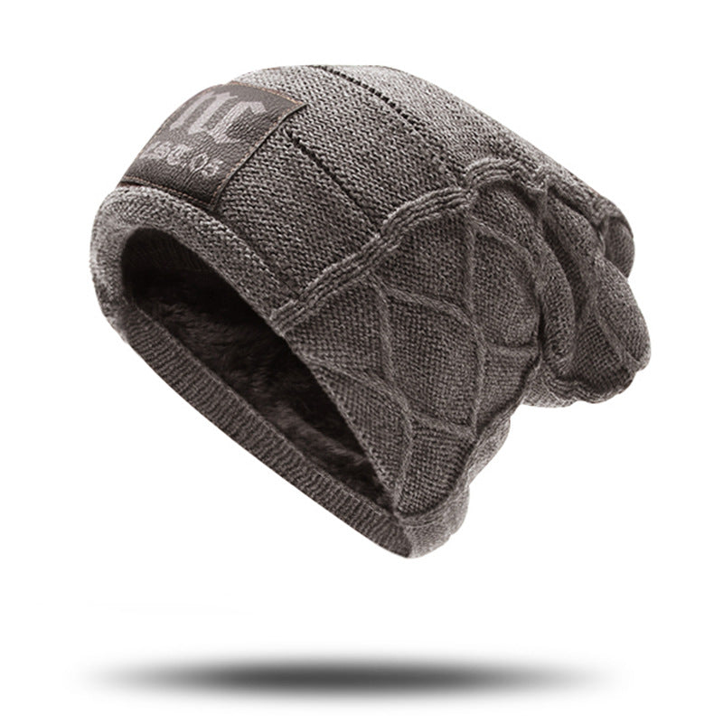 Gorro de punto de lana de hombre engrosado de lana de doble capa de invierno