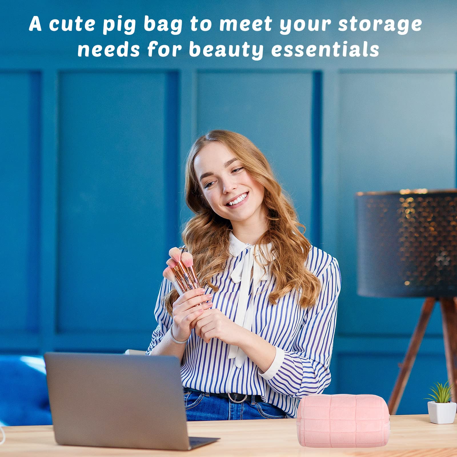 Bolsa de maquillaje de felpa Bolsa de cosméticos a cuadros Bolsa de viaje cosmética Bolsa de aseo de viaje con cremallera grande Bolsa de capacidad multifuncional portátil Bolsa de almacenamiento de brochas de ma