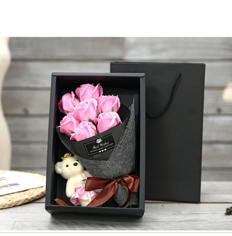 Box Creative Handmade: 7 Rose Bouquet and Little Bear 🌹🐻❤️