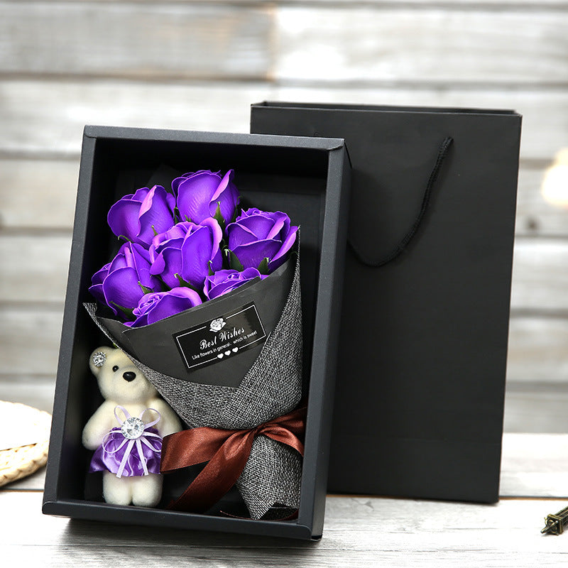 Box Creative Handmade: 7 Rose Bouquet and Little Bear 🌹🐻❤️