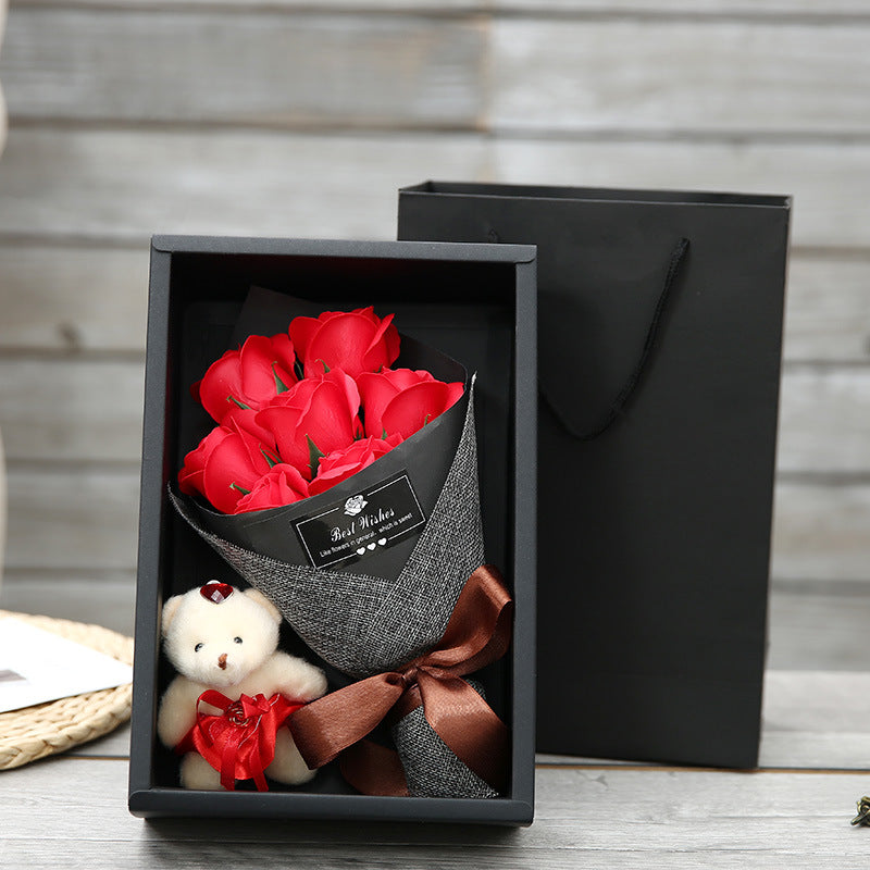 Box Creative Handmade: 7 Rose Bouquet and Little Bear 🌹🐻❤️