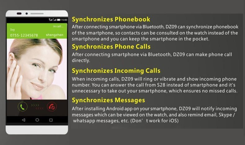 Reloj deportivo inteligente DZ09 con tarjeta y teléfono 