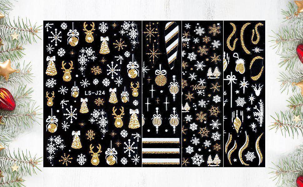 Pegatinas De Uñas Invierno Copo De Nieve Alce Navidad