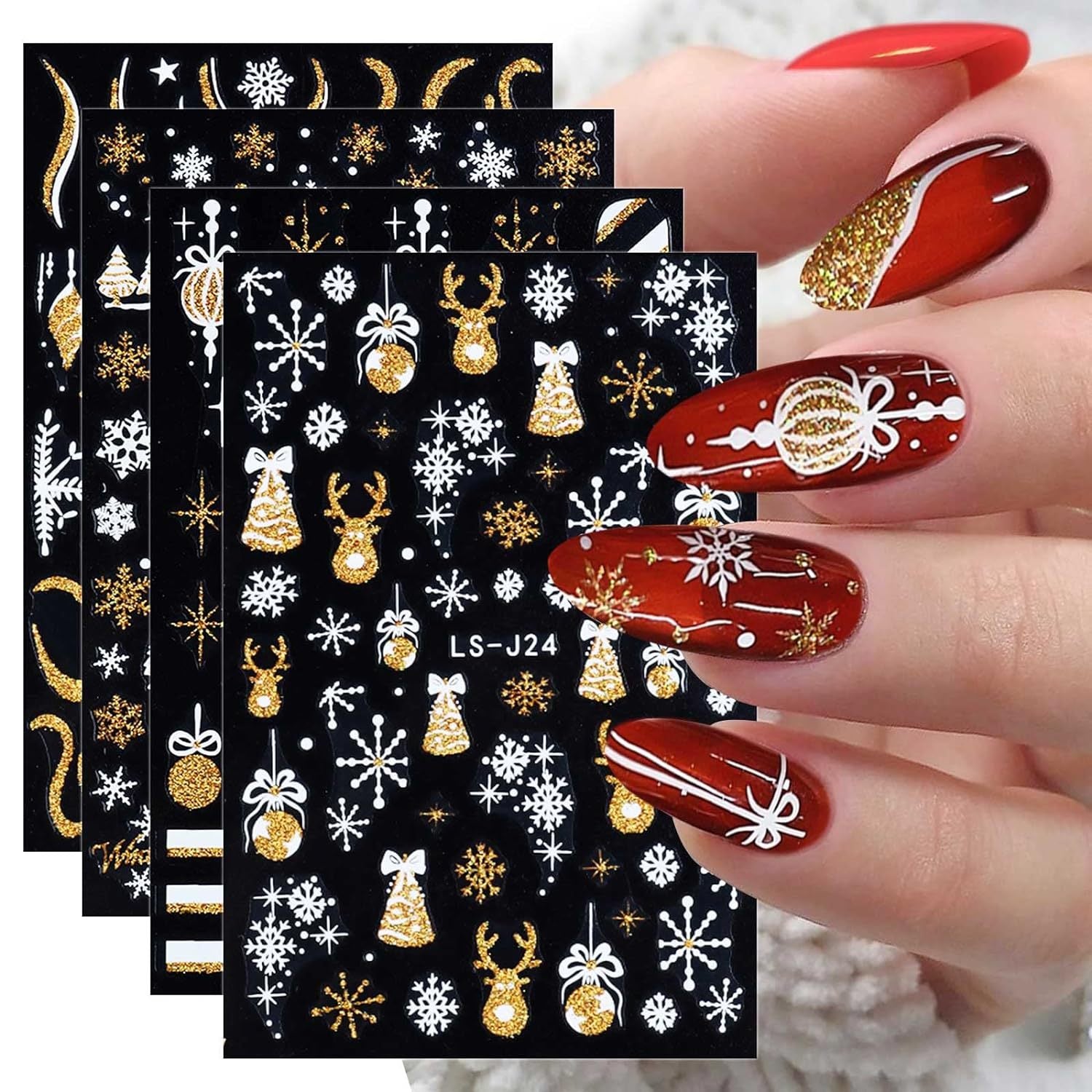 Pegatinas De Uñas Invierno Copo De Nieve Alce Navidad