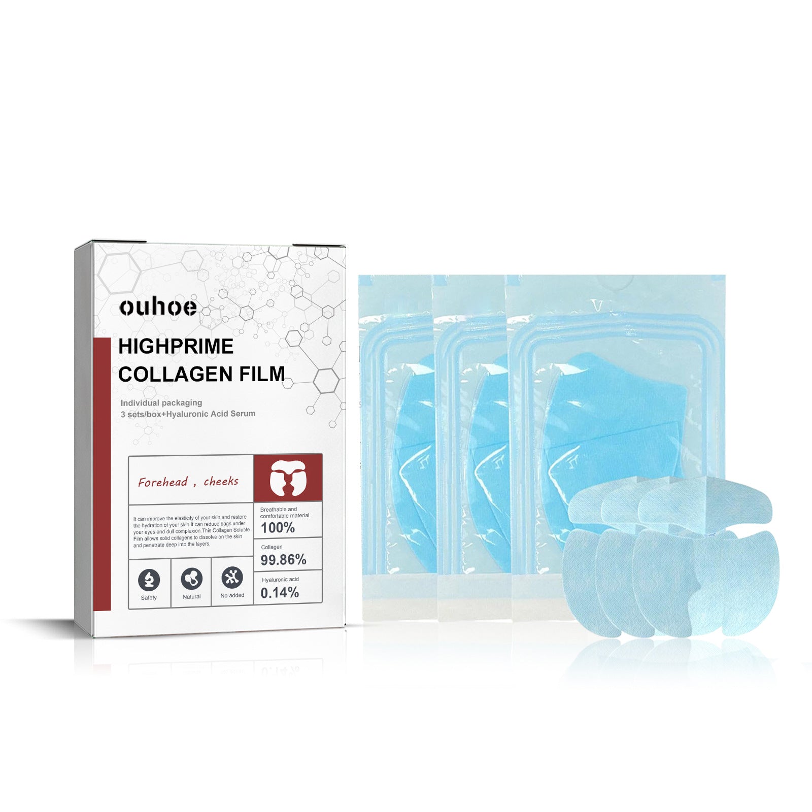 Película de colágeno que desvanece las arrugas de la piel, película hidratante para rejuvenecimiento de la piel de los ojos