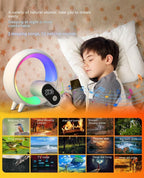 Luz Q creativa analógica amanecer reloj despertador con pantalla Digital Audio Bluetooth despertador inteligente Q luz de ambiente colorida