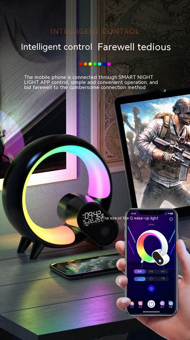 Luz Q creativa analógica amanecer reloj despertador con pantalla Digital Audio Bluetooth despertador inteligente Q luz de ambiente colorida