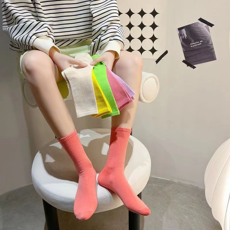 Calcetines coloridos de procesamiento de algodón peinado hasta media pantorrilla de macarrón