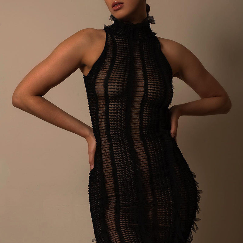 ¡Prepárate para llamar la atención con nuestro vestido de cuello alto transparente Wispy de moda de verano! 🌟👗