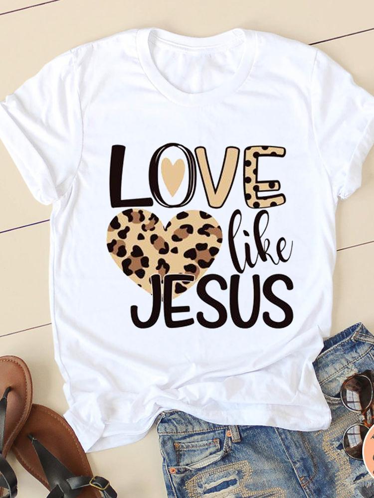 Camiseta con cuello redondo y manga corta estampada para mujer