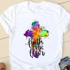 Camiseta con cuello redondo y manga corta estampada para mujer