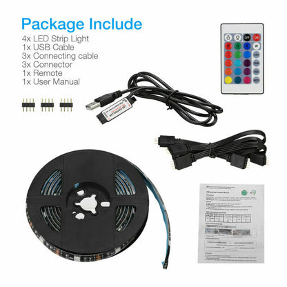 ¡Transforme su espacio con un ambiente vibrante! 🌈📺 Mejore su experiencia con la televisión y la computadora con nuestro kit remoto de luz de fondo con tira LED RGB USB de 5 V y 4 x 50 cm. 🎉
