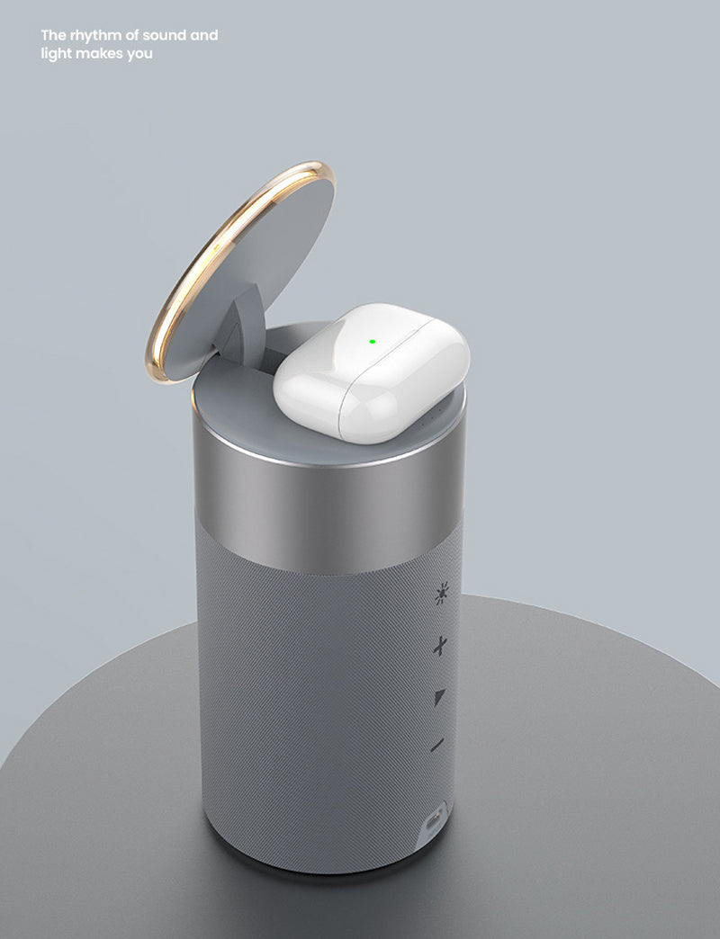 Altavoz Bluetooth portátil con cargador inalámbrico multifunción 3 en 1 para IPhone y AirPods con lámpara táctil para el hogar y la oficina
