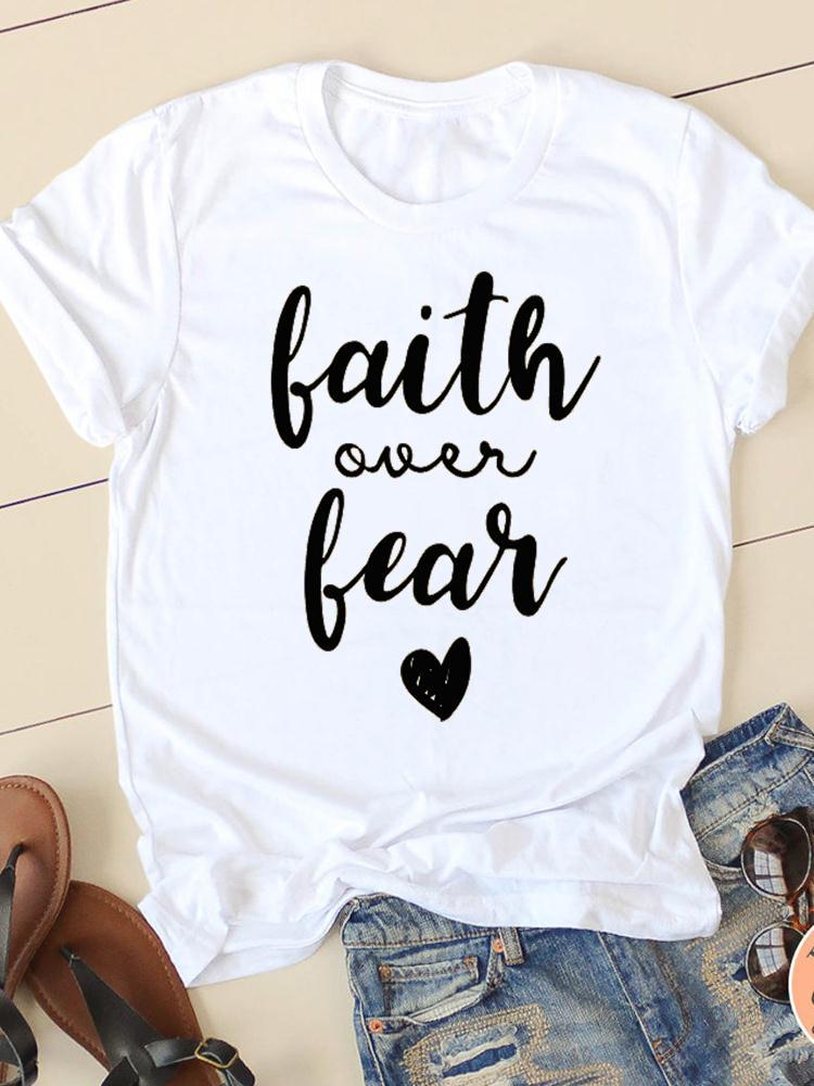 Camiseta con cuello redondo y manga corta estampada para mujer