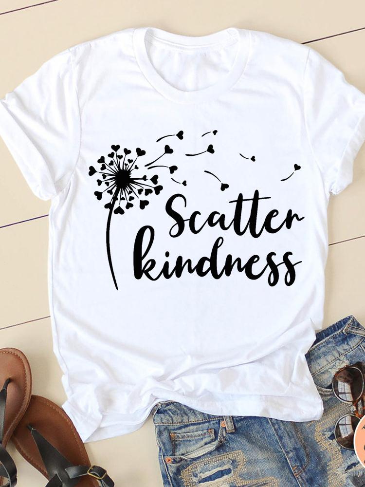 Camiseta con cuello redondo y manga corta estampada para mujer