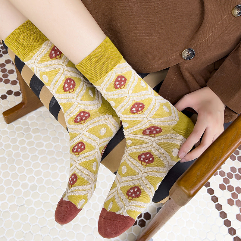 Calcetines de tubo de seta de flor de personalidad artística retro