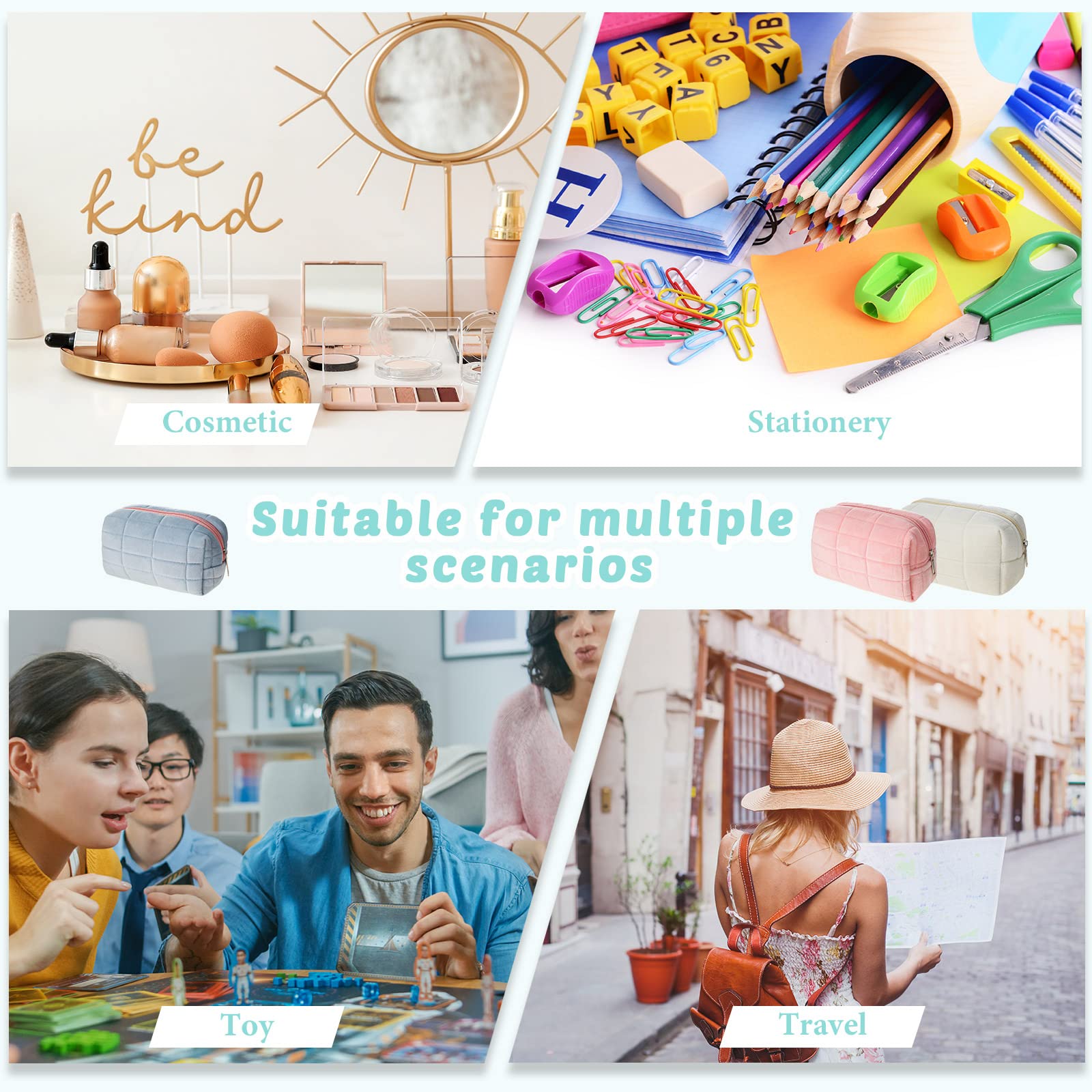 Bolsa de maquillaje de felpa Bolsa de cosméticos a cuadros Bolsa de viaje cosmética Bolsa de aseo de viaje con cremallera grande Bolsa de capacidad multifuncional portátil Bolsa de almacenamiento de brochas de ma