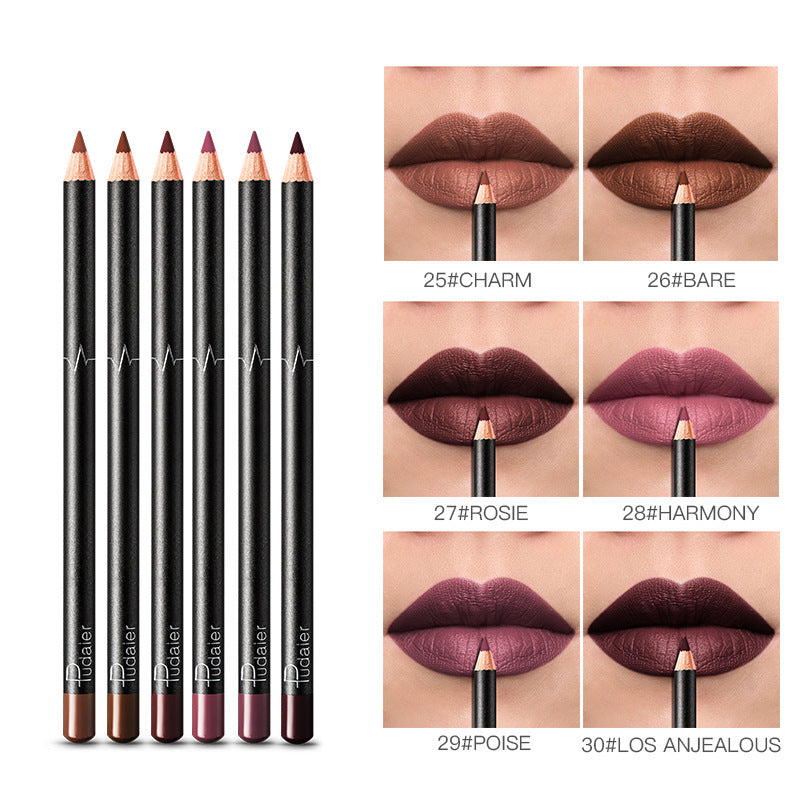 Delineador de labios de 36 colores, resistente al agua, sin manchas, color nude