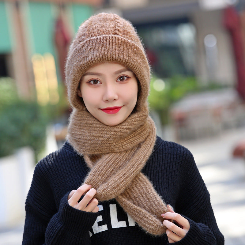 Gorro y bufanda todo en uno para mujer, nuevo estilo de invierno, además de terciopelo y engrosamiento