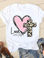 Camiseta con cuello redondo y manga corta estampada para mujer