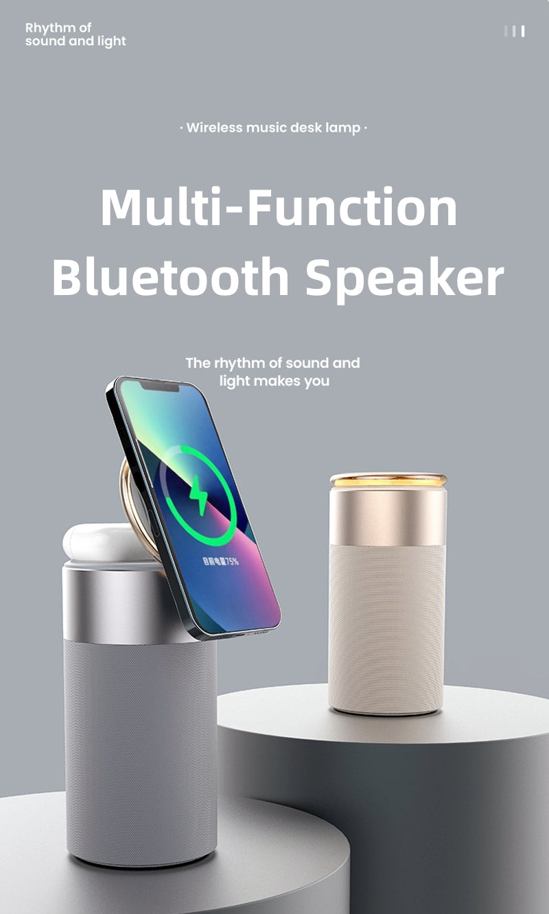 Altavoz Bluetooth portátil con cargador inalámbrico multifunción 3 en 1 para IPhone y AirPods con lámpara táctil para el hogar y la oficina