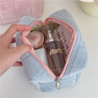 Plush Makeup Bag Checkered Cosmetic Bag Cosmetic Travel Bag Large Zipper Travel Toiletry Bag Portable Multi Functional Capacity Bag Cute Makeup Brushes Storage Bag For Women