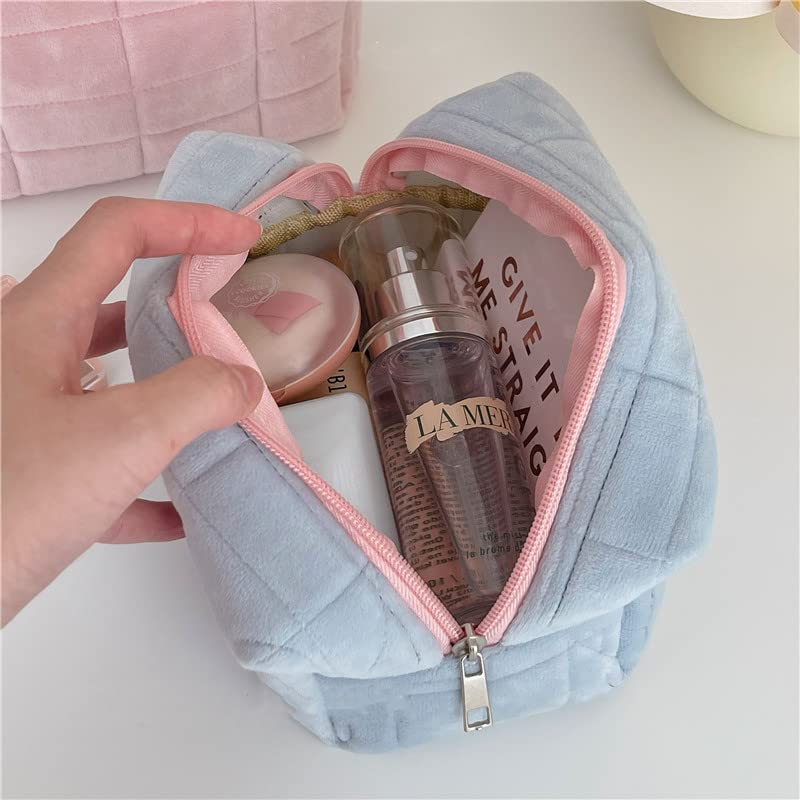 Bolsa de maquillaje de felpa Bolsa de cosméticos a cuadros Bolsa de viaje cosmética Bolsa de aseo de viaje con cremallera grande Bolsa de capacidad multifuncional portátil Bolsa de almacenamiento de brochas de ma