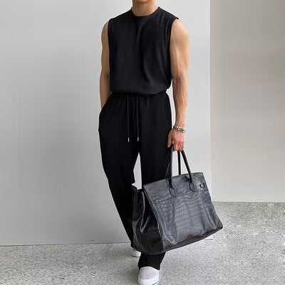Camiseta sin mangas de verano para hombre, camiseta sin mangas, ropa deportiva, traje de dos piezas