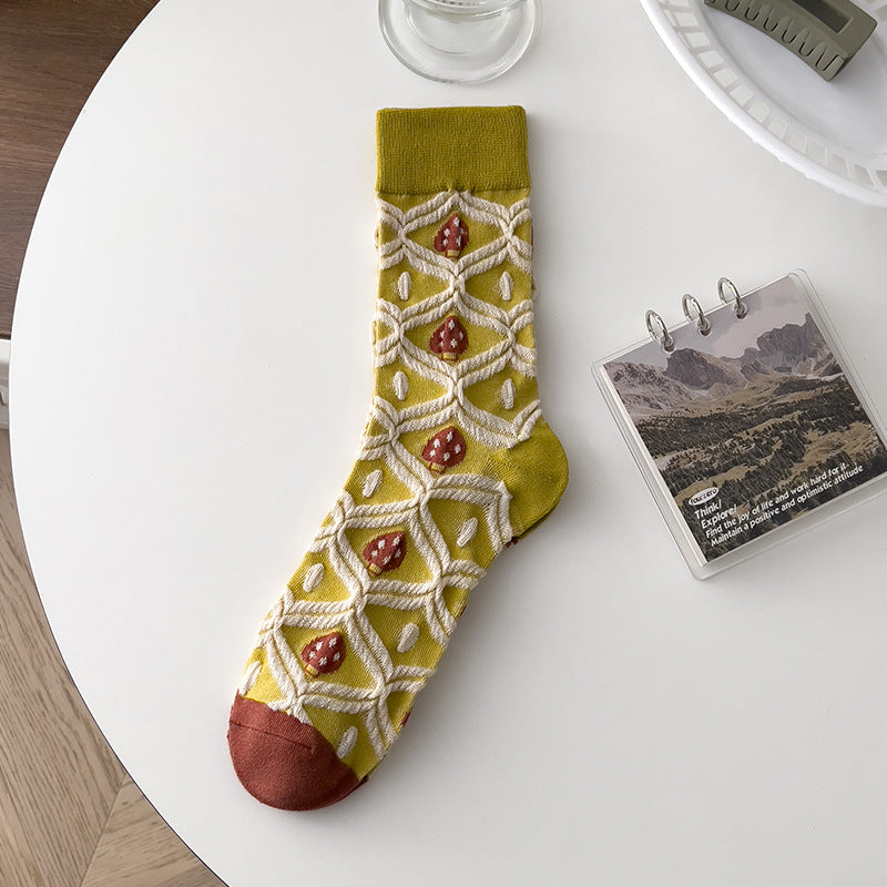 Calcetines de tubo de seta de flor de personalidad artística retro