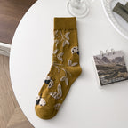 Calcetines de tubo de seta de flor de personalidad artística retro
