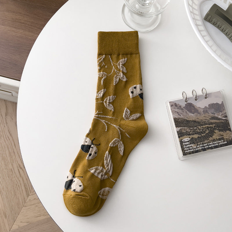 Calcetines de tubo de seta de flor de personalidad artística retro