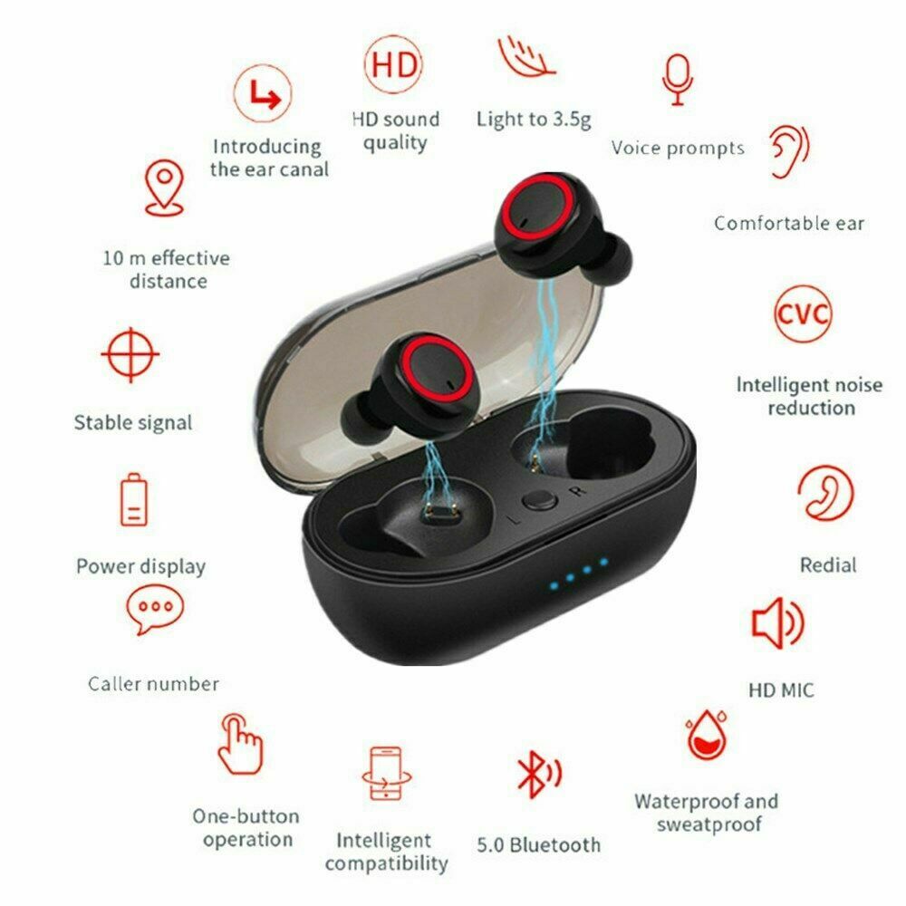 Experience the ultimate wireless audio freedom with our Waterproof Bluetooth 5.0 Wireless Earbuds Headphone Headset - your perfect music companion! 🎶🎧