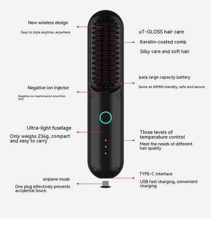 Wireless Portable Straight Hair Comb Negative Ion