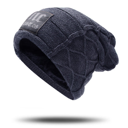 Gorro de punto de lana de hombre engrosado de lana de doble capa de invierno
