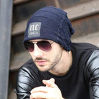 Winter Double Layer Fleece Thickened Men's Wool Knitted Hat