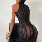 ¡Prepárate para llamar la atención con nuestro vestido de cuello alto transparente Wispy de moda de verano! 🌟👗