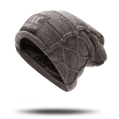 Gorro de punto de lana de hombre engrosado de lana de doble capa de invierno