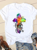 Camiseta con cuello redondo y manga corta estampada para mujer