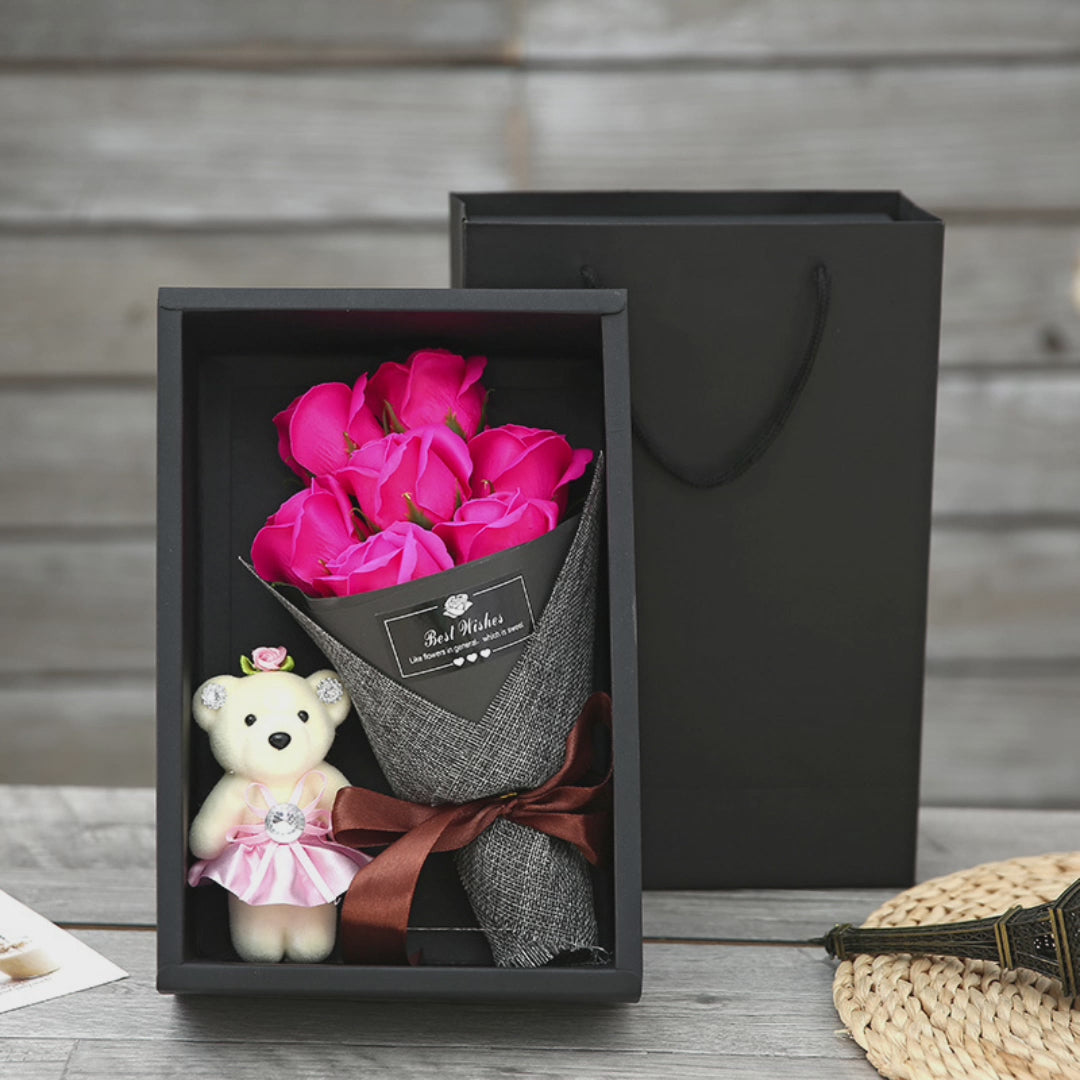 Box Creative Handmade: 7 Rose Bouquet and Little Bear 🌹🐻❤️