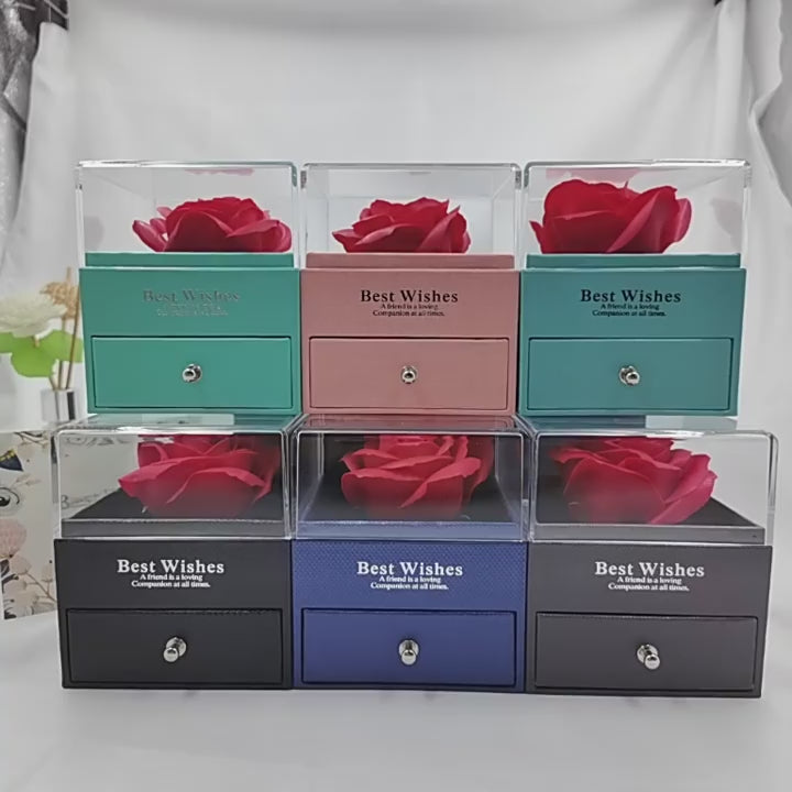 Regalo del Día de San Valentín flor jabón rosa joyero conjunto niña mujer pendientes collar lápiz labial almacenamiento de maquillaje