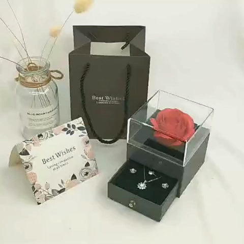 Regalo del Día de San Valentín flor jabón rosa joyero conjunto niña mujer pendientes collar lápiz labial almacenamiento de maquillaje